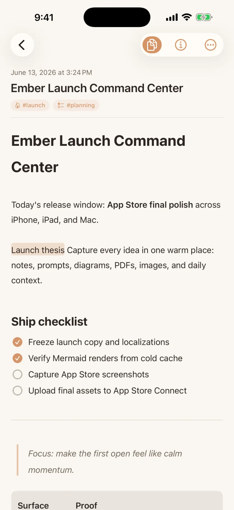 Ember note editor on iPhone